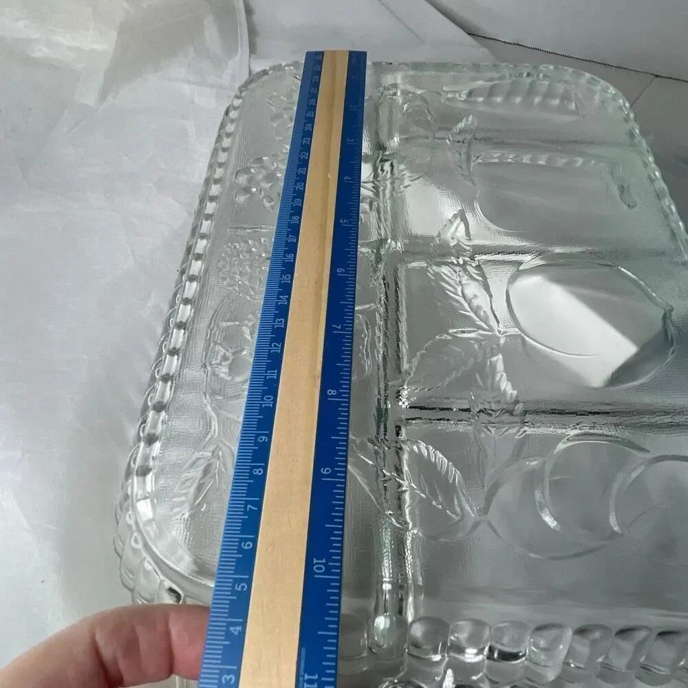 Vintage Indiana glass Crystal Happenings 5 part relish tray veggies fruit
